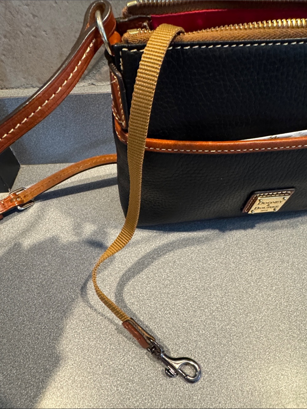 Dooney & Bourke Black with Brown Trim Pebbled Leather Crossbody - Picture 5 of 6